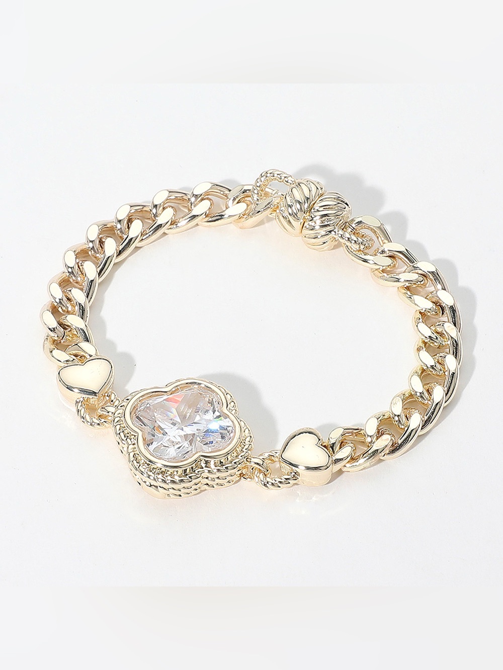 14K Gold Plated CZ Quatrefoil Stone Pointed Magnetic Bracelet